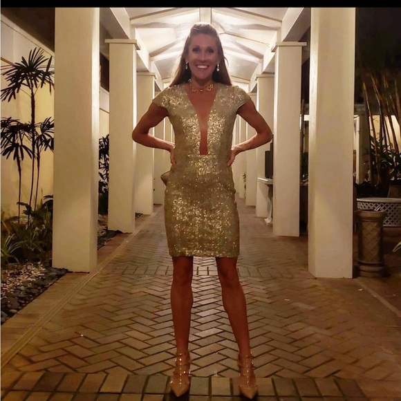 EUC Dress the Population Gold Sequined Dress - Picture 1 of 7